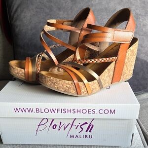 Blowfish Tan and Brown Cork Wedges